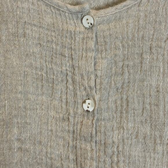 J. Jill Top Women's Pure Jill Beige Crinkle Linen Lagenlook Button Up Size Large - Picture 2 of 8